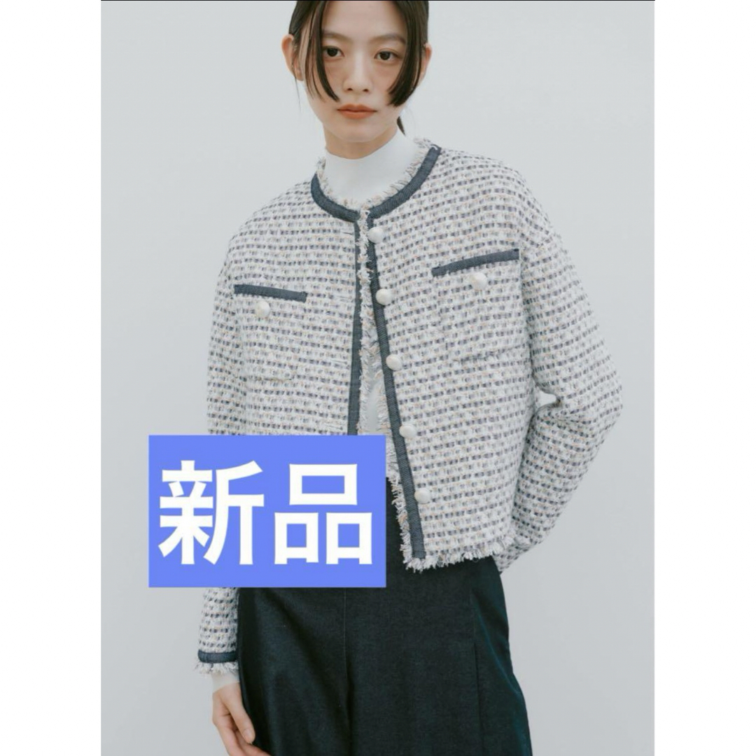 LOUNIE(ルーニィ)のルーニィ24年新品⭐️ファンシーツイードジャケットラメニットショートセットアップ レディースのジャケット/アウター(ノーカラージャケット)の商品写真