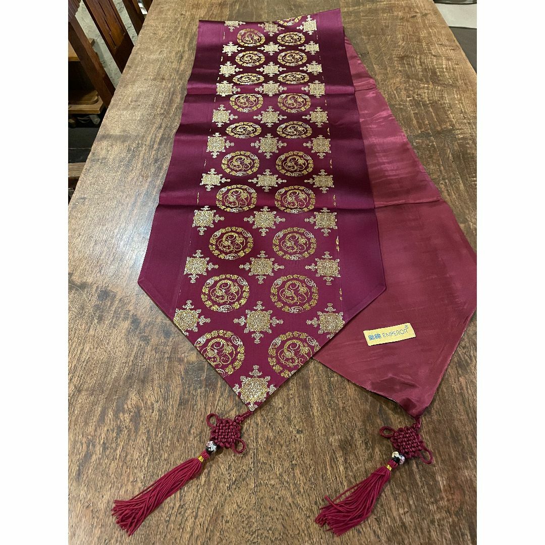 最高級シルク 刺繍 中国 皇錦 テーブルランナー 新品 195cm 絢爛