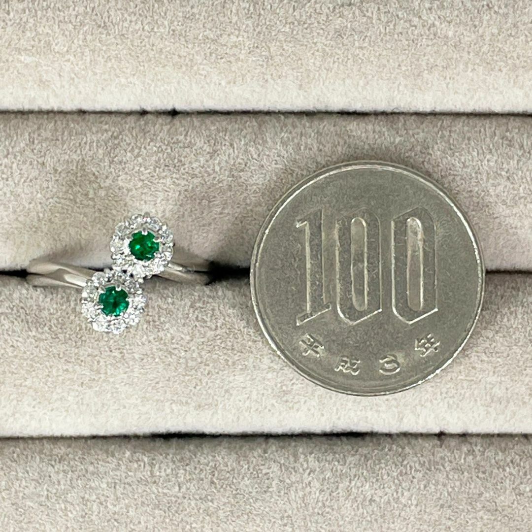 PT900 天然エメラルド 0.22ct 天然ダイヤモンド 0.20ct リング レディースのアクセサリー(リング(指輪))の商品写真