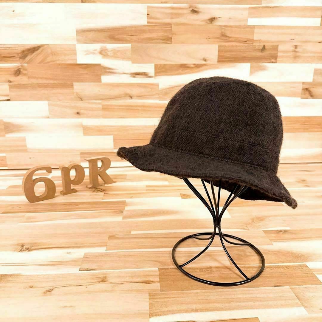 CA4LA(カシラ)の【カシラ】ヘリンボーン模様 ウール100% ハット 内側アーガイル柄 茶×黒 レディースの帽子(ハット)の商品写真