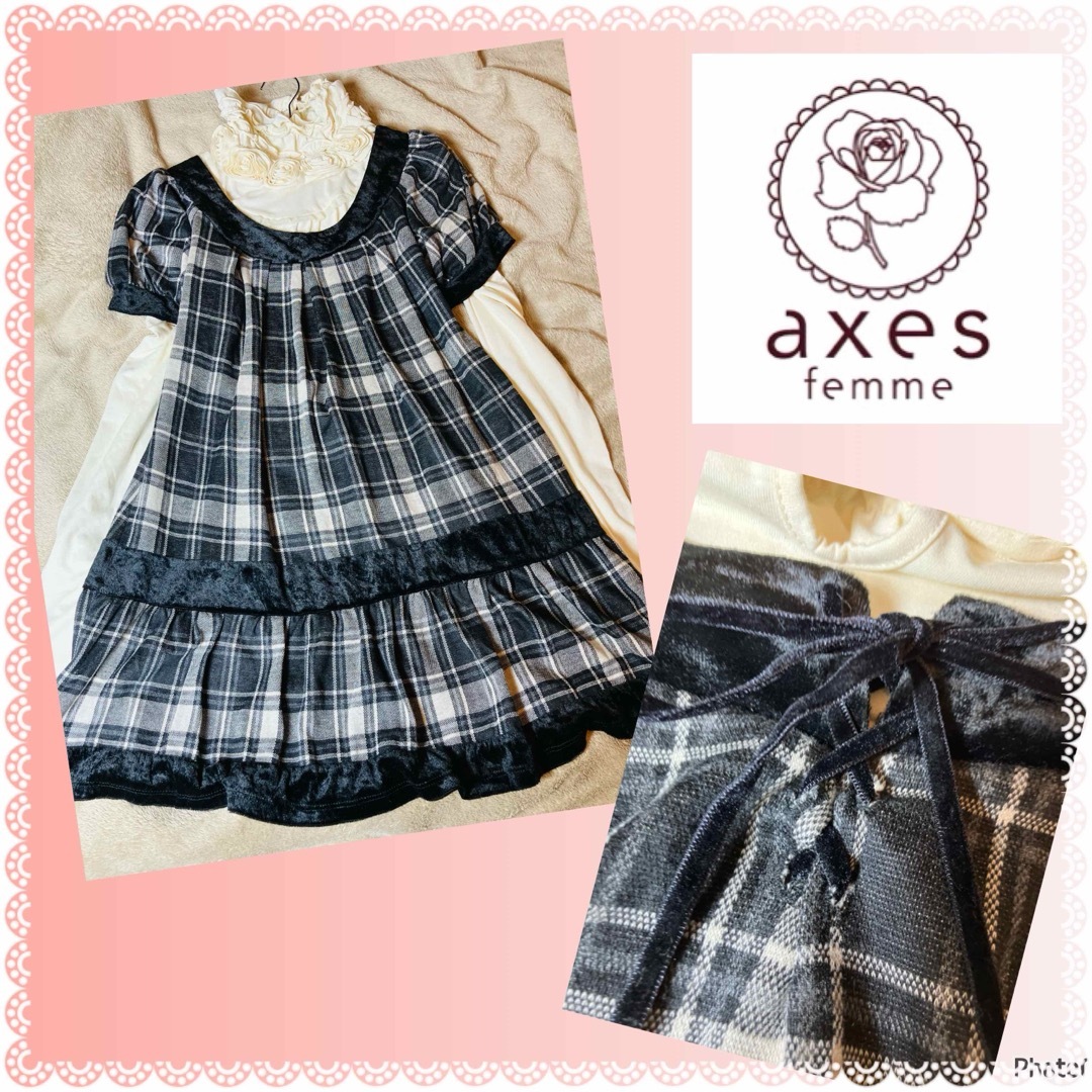 axes femme(アクシーズファム)のアクシーズファム★良品★ベロアパイピング★編み上げリボン★ワンピース レディースのワンピース(ひざ丈ワンピース)の商品写真