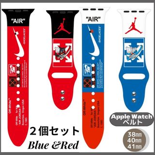 AppleWatchラバー バンド ベルト レッド＆ブルー 38/40/41mm(その他)