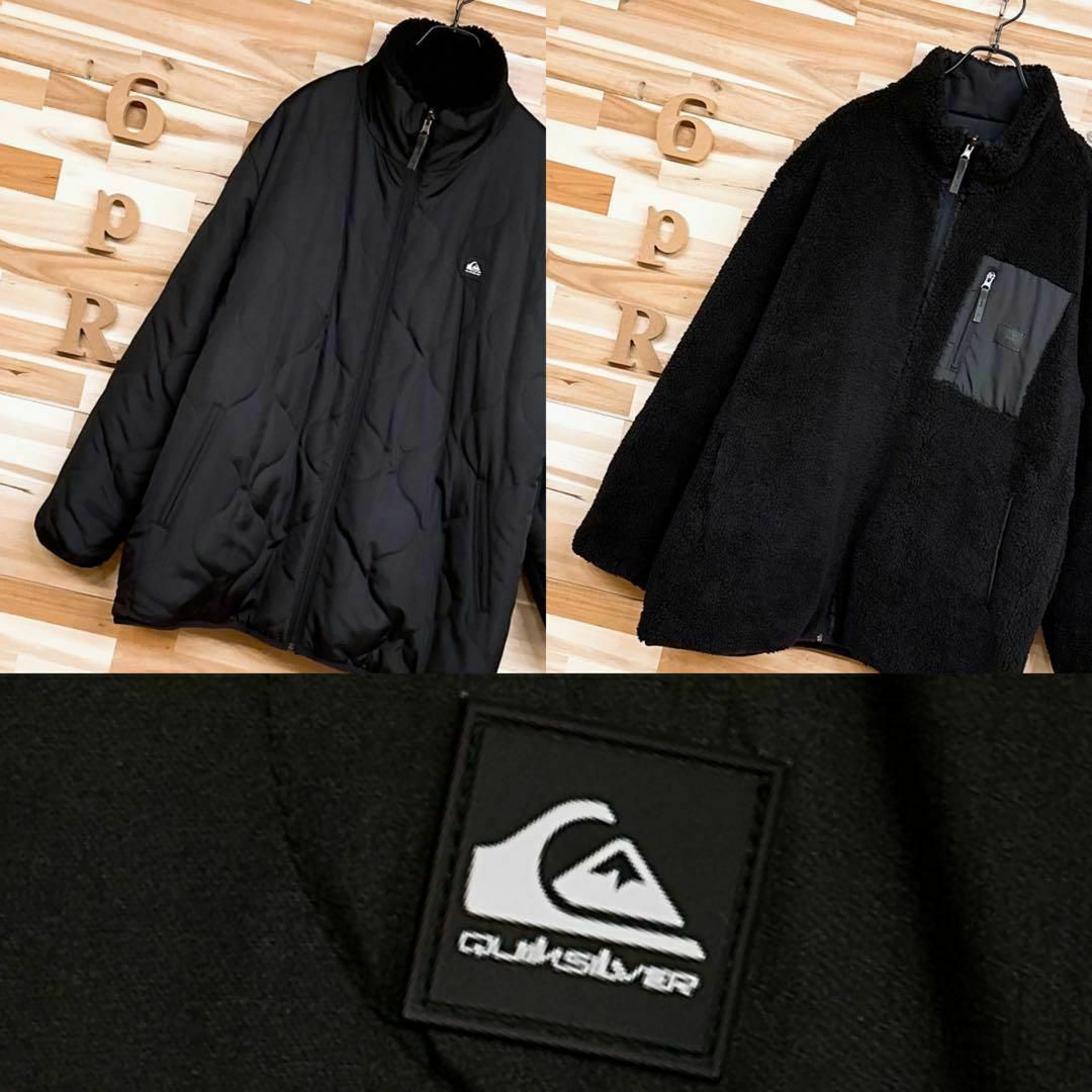 QUIKSILVER(クイックシルバー)の美品【クイックシルバー】リバーシブル ボア キルティング ジャケット L 黒 メンズのジャケット/アウター(ダウンジャケット)の商品写真