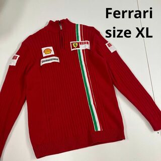 フェラーリ(Ferrari)のFerrari フェラーリ　ハーフジップ　コットンニット　古着　ワッペン　XL(ニット/セーター)