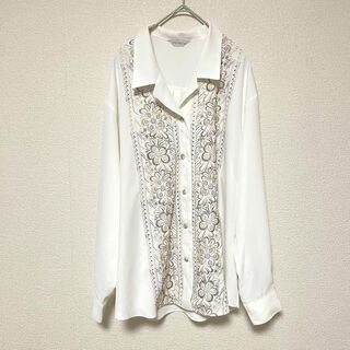 y24 VENTVIOLET トップス とろみシャツ 白 刺繍デザイン(カットソー(長袖/七分))