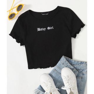 シーイン(SHEIN)のSHEIN 文字刺繍 レタストリム Tシャツ 2082533(Tシャツ(半袖/袖なし))