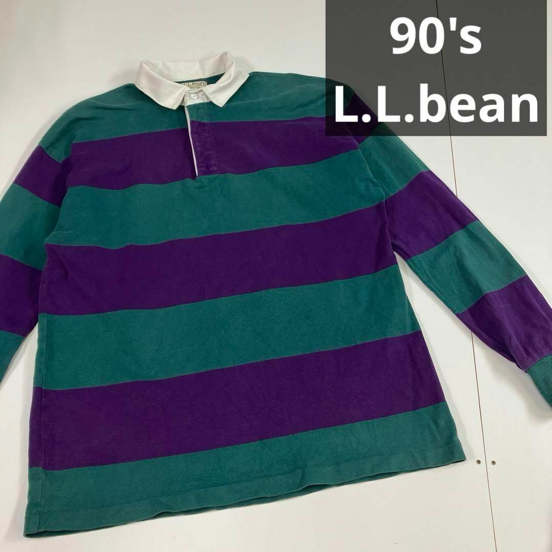 L.L.Bean(エルエルビーン)のL.L.bean ポロシャツ　ラガーシャツ　古着　パープル　グリーン　フェード メンズのトップス(ポロシャツ)の商品写真