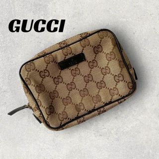 グッチ(Gucci)の【美品】GUCCI GGキャンバス　ポーチ　ダークブラウン　ベージュ(その他)