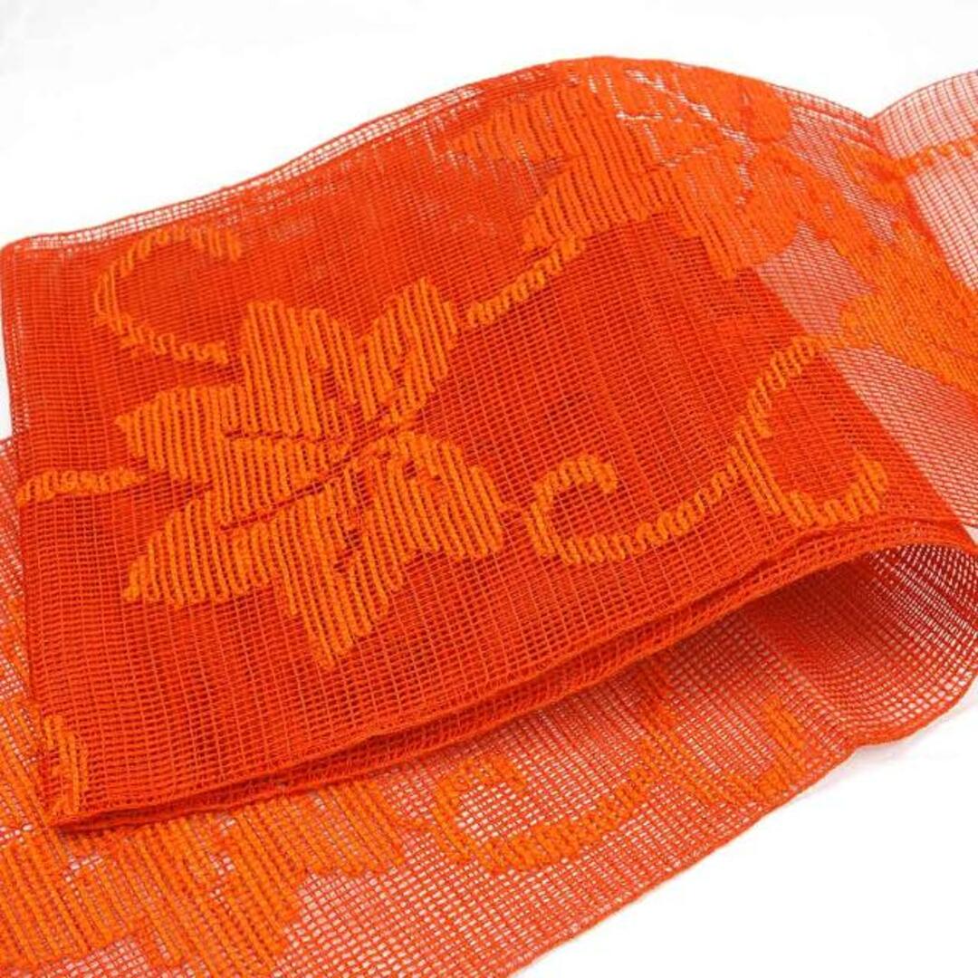 名古屋帯 幅31cm 長さ365cm 正絹（シルク） レディース 夏用 オレンジ地 フリーサイズ 美品 リサイクル リユース レディースの水着/浴衣(着物)の商品写真