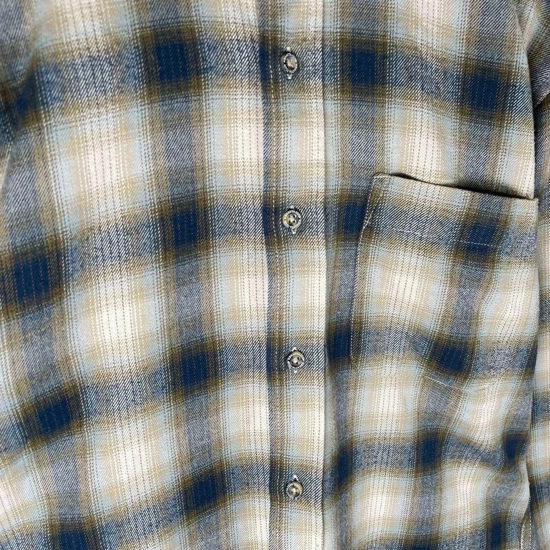 VINTAGE(ヴィンテージ)の[古着]ビンテージ　長袖　シャツ　オンブレチェック　希少　濃淡　良配色　青　黄色 メンズのトップス(シャツ)の商品写真