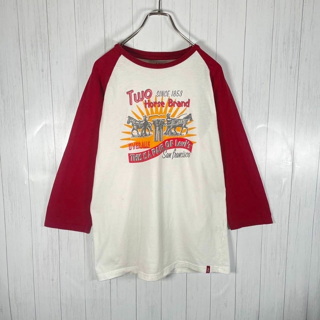 Levi's(リーバイス)の[古着]リーバイス　七分袖　Tシャツ　レッドタブ　プリント　ラグラン　白　赤 メンズのトップス(Tシャツ/カットソー(七分/長袖))の商品写真