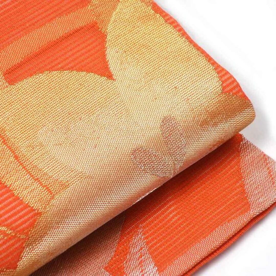 名古屋帯 幅30cm 長さ356cm 正絹（シルク） レディース 夏用 オレンジ地 フリーサイズ 美品 リサイクル リユース レディースの水着/浴衣(着物)の商品写真