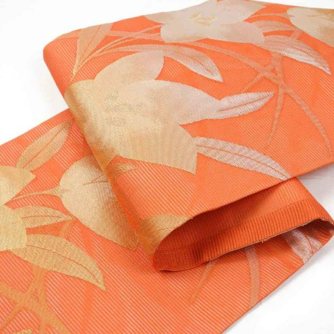 名古屋帯 幅30cm 長さ356cm 正絹（シルク） レディース 夏用 オレンジ地 フリーサイズ 美品 リサイクル リユース レディースの水着/浴衣(着物)の商品写真