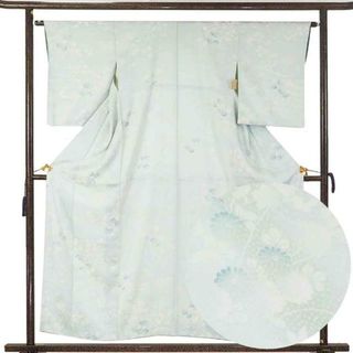 小紋 身丈155cm 裄63cm 前幅22cm 後幅28cm 袖丈52cm 正絹（シルク） レディース 袷仕立 秋冬春用 ブルー地 裄Mサイズ リサイクル リユース(着物)