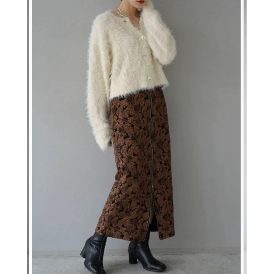 BONJOUR SAGAN(ボンジュールサガン)のフロントジップジャガードスカート　ブラウン　lumier リュミエ レディースのスカート(ロングスカート)の商品写真