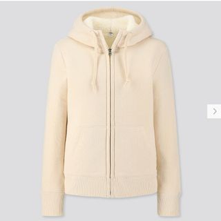 ユニクロ(UNIQLO)のユニクロ ボア スウェット フルジップ パーカ 長袖 オフホワイト ナチュラル(パーカー)