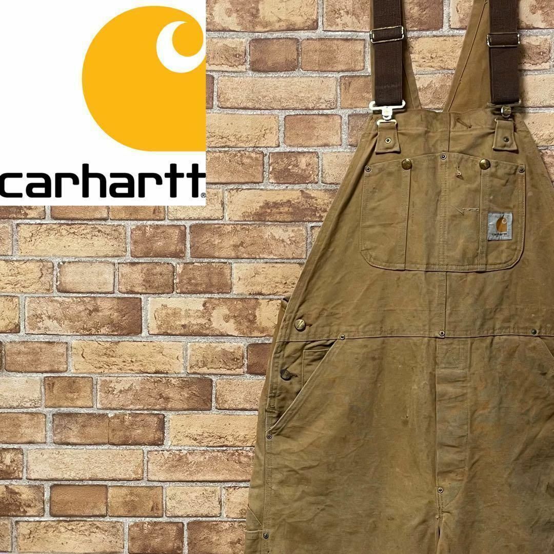 carhartt(カーハート)のカーハート　ダック地　オーバーオール　ダブルニー　ブラウン　テーパード　ワーク メンズのパンツ(サロペット/オーバーオール)の商品写真