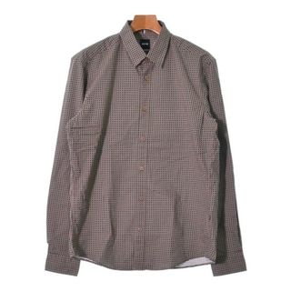 ヒューゴボス(HUGO BOSS)のHUGO BOSS ヒューゴボス ドレスシャツ M 茶x黒x白(総柄) 【古着】【中古】(シャツ)