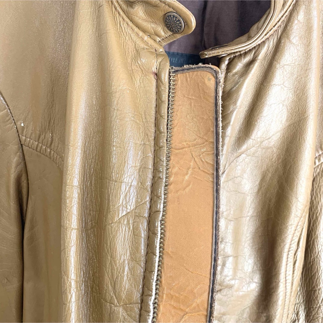 Brooks(ブルックス)の60s ビンテージ ブルックス 黒タグ ライダース ゴールド ベージュ レザー メンズのジャケット/アウター(ライダースジャケット)の商品写真