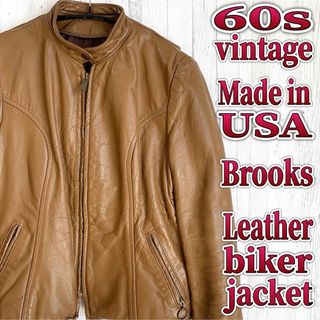 ブルックス(Brooks)の60s ビンテージ ブルックス 黒タグ ライダース ゴールド ベージュ レザー(ライダースジャケット)