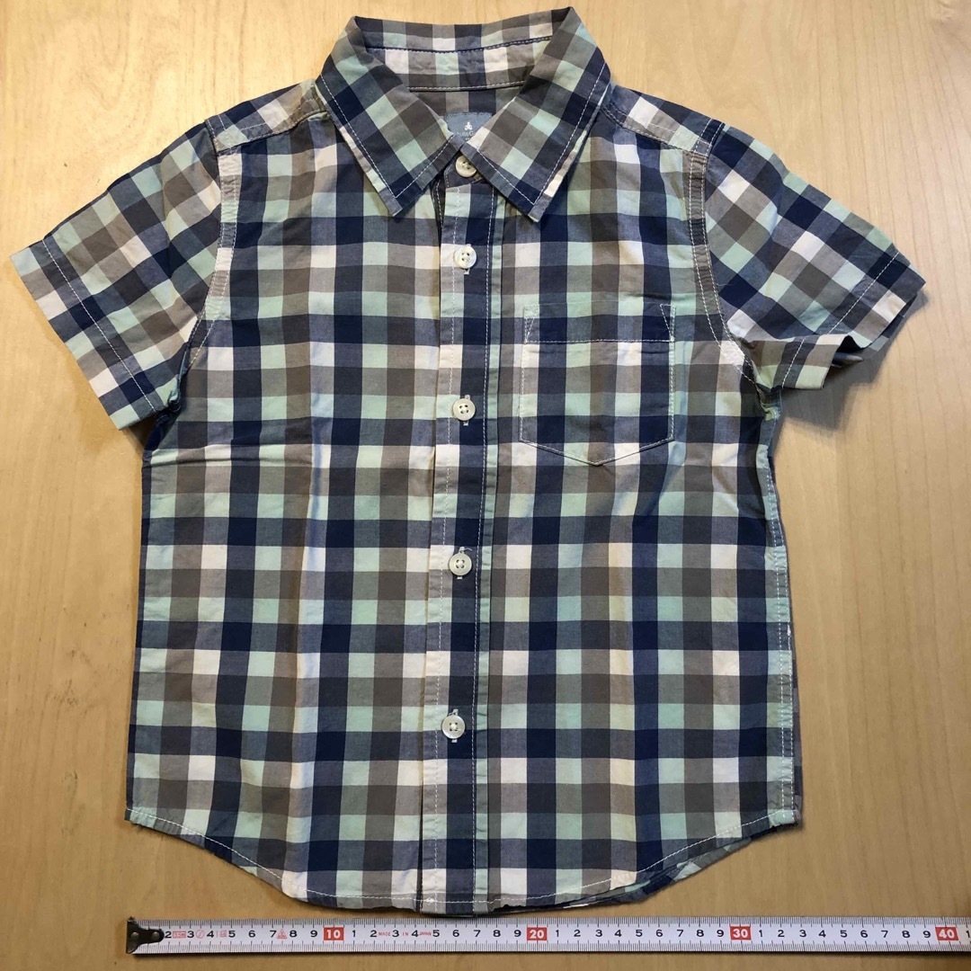 babyGAP(ベビーギャップ)のミント100cm2枚セット★半袖 メガネTシャツ＆baby GAPチェックシャツ キッズ/ベビー/マタニティのキッズ服男の子用(90cm~)(Tシャツ/カットソー)の商品写真