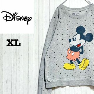 ディズニー(Disney)のディズニー　ミッキーマウス　カットソー　ビッグプリント　水玉　古着女子　XL(Tシャツ(長袖/七分))