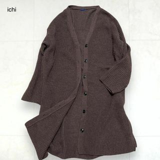 イチ(ichi)のichi ウール アルパカ混 ロングカーディガン ふわふわ ブラウン(カーディガン)