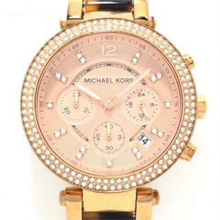 マイケルコース(Michael Kors)のMICHAEL KORS(マイケルコース) 腕時計 - MK-5538 レディース ラインストーンベゼル/クロノグラフ ピンク(腕時計)