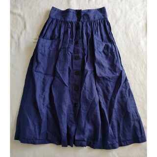 ザラ(ZARA)のZARA WOMAN　青リネンスカート　XS(ひざ丈スカート)