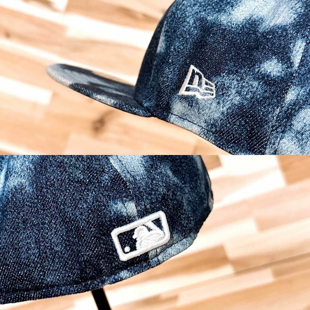 NEW ERA(ニューエラー)のレア【ニューエラ×ニューヨーク・ヤンキース】ムラ染めデニムNYロゴ キャップ 紺 メンズの帽子(キャップ)の商品写真