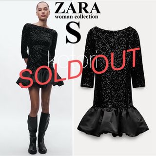 ザラ(ZARA)の新品　2023aw ZARA woman スパンコール　バルーン　ワンピース　S(ミニワンピース)