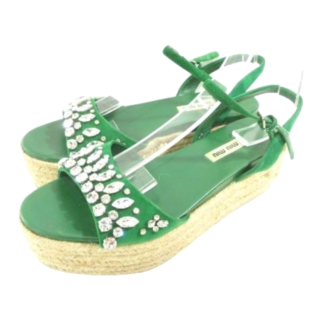 miumiu(ミュウミュウ)のミュウミュウ ビジュー ストラップ 厚底 ウール サンダル 37.5 約24 緑 レディースの靴/シューズ(サンダル)の商品写真