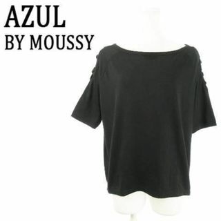 アズールバイマウジー(AZUL by moussy)のアズールバイマウジー 五分袖カットソー 肌見せ S 黒 230728AO10A(カットソー(半袖/袖なし))