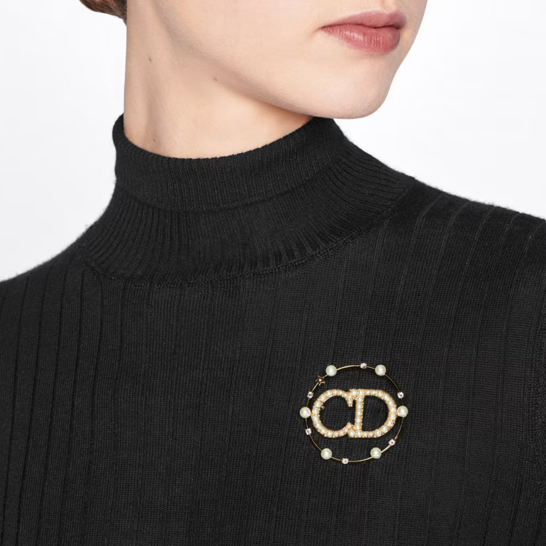 Clair D Lune Brooch Gold-Finish Metal and White Crystals | DIOR