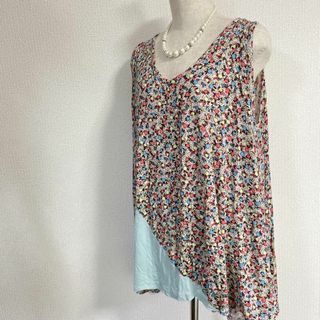 ツモリチサト(TSUMORI CHISATO)のツモリチサト カットソー チュニック シルク混 アシンメトリー 切り替え 総柄(Tシャツ(半袖/袖なし))