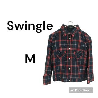 スウィングル(Swingle)の美品【Swingle】スウィングル　シャツ　黒　赤　ストライプ　フォーマル　綿(シャツ/ブラウス(長袖/七分))