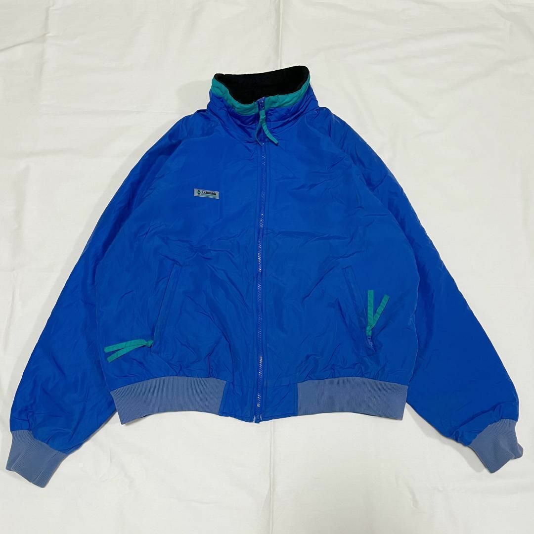 Columbia(コロンビア)のコロンビア 襟高 ナイロンジャケット ブルゾン 90s XL ブルー 青 緑 黒 メンズのジャケット/アウター(ナイロンジャケット)の商品写真