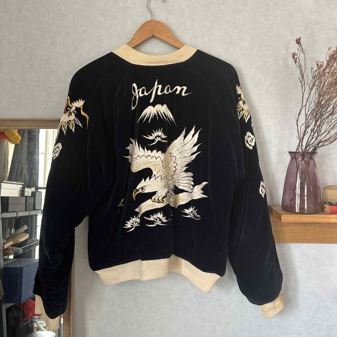 50s 別珍×サテン スカジャン　JAPAN 鷹虎龍　スーベニアジャケット　 メンズのジャケット/アウター(スカジャン)の商品写真