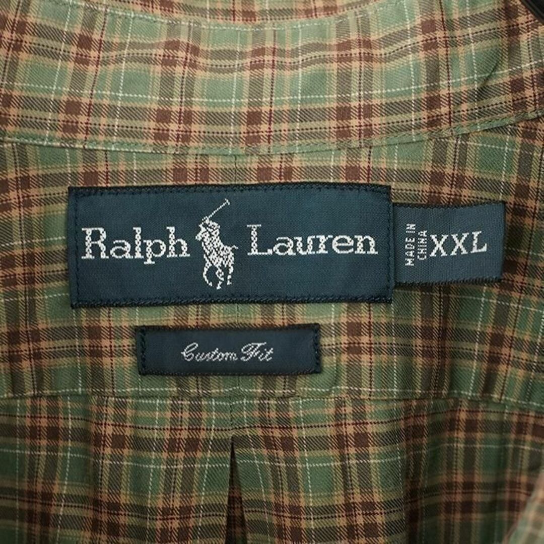 Ralph Lauren(ラルフローレン)のラルフローレン チェックシャツ 2XL グリーン 緑 茶色 白 刺繍 ポニー メンズのトップス(シャツ)の商品写真