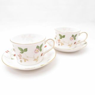 ウェッジウッド(WEDGWOOD)の美品 WEDGWOOD ウェッジウッド ワイルドストロベリー カップ＆ソーサー 2客 ペア デルフィ 金彩 SN27S (グラス/カップ)