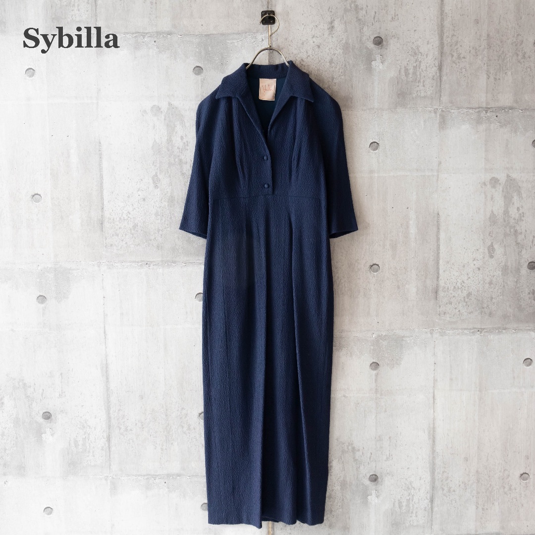 Sybilla(シビラ)の【Sybilla】シビラ　襟付きロングワンピース　オープンカラー　ネイビー　L レディースのワンピース(ロングワンピース/マキシワンピース)の商品写真