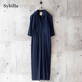 シビラ(Sybilla)の【Sybilla】シビラ　襟付きロングワンピース　オープンカラー　ネイビー　L(ロングワンピース/マキシワンピース)