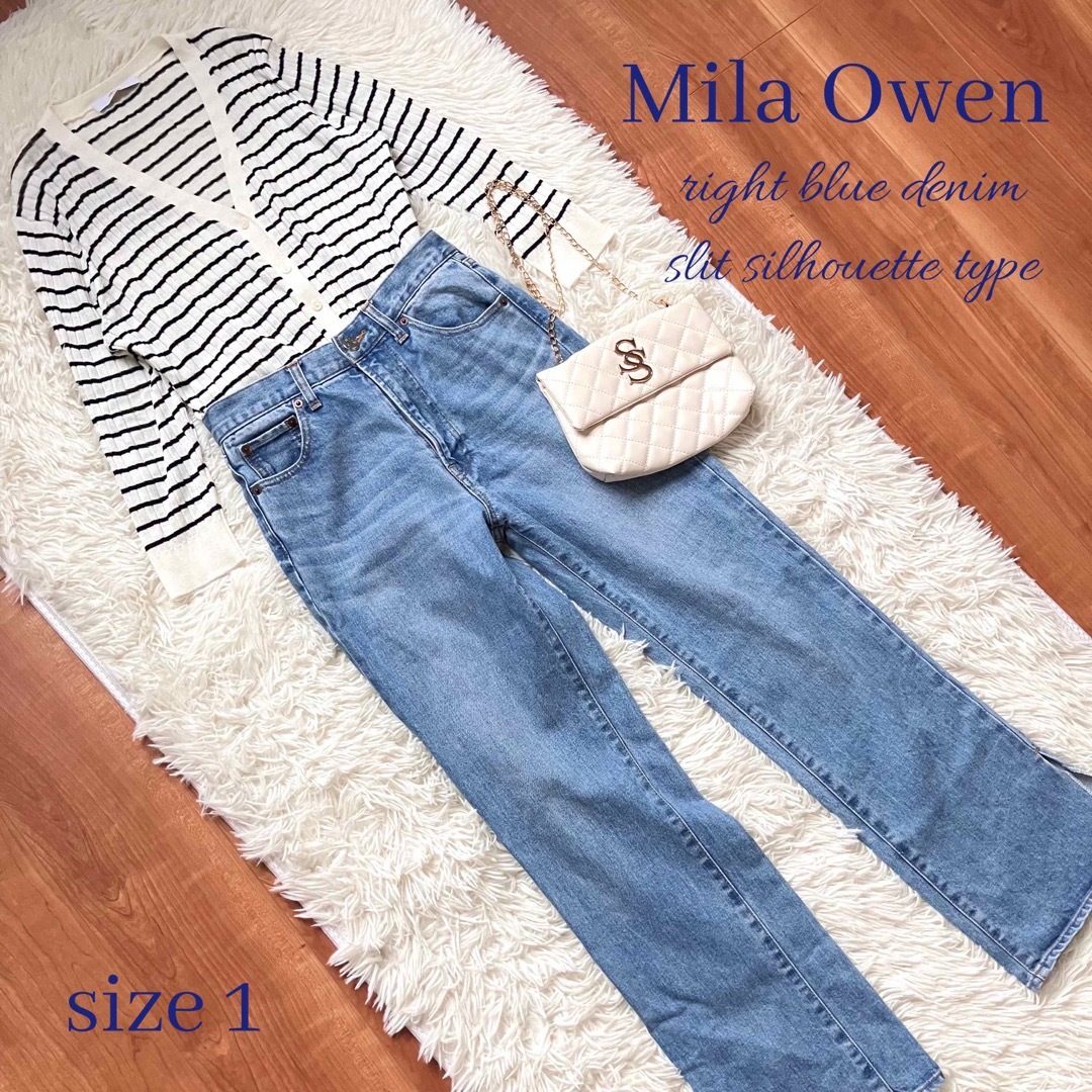 Mila Owen(ミラオーウェン)の◆美品◆ミラオーウェン◆スリット入りストレートデニムパンツ◆ライトブルー◆S レディースのパンツ(デニム/ジーンズ)の商品写真