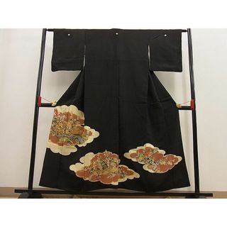 平和屋野田店■豪華黒留袖　駒刺繍　雲取り吉祥枝梅文　金彩　逸品　n-ip2588(着物)