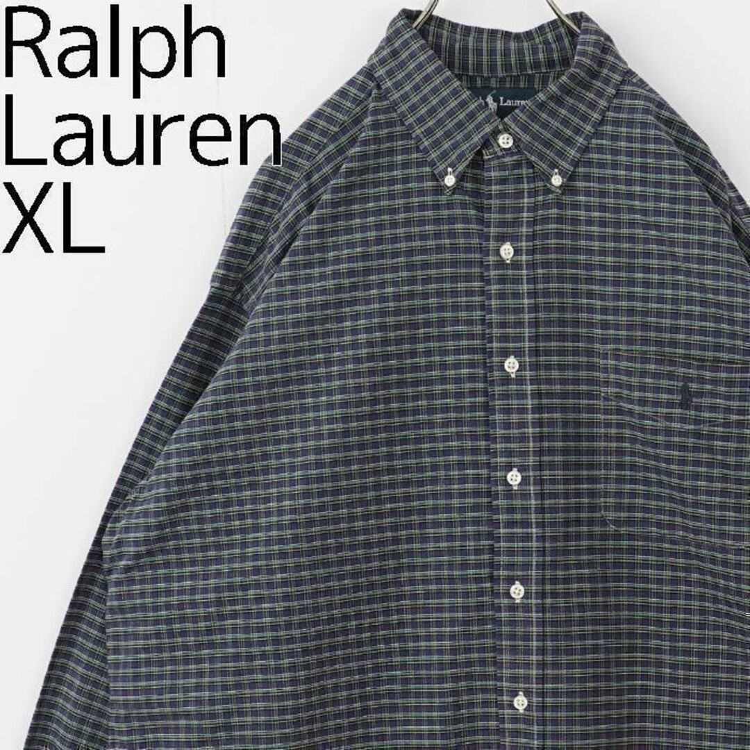 Ralph Lauren(ラルフローレン)のラルフローレン チェックシャツ XL ポケット パープル 紫 緑 刺繍 ポニー メンズのトップス(シャツ)の商品写真