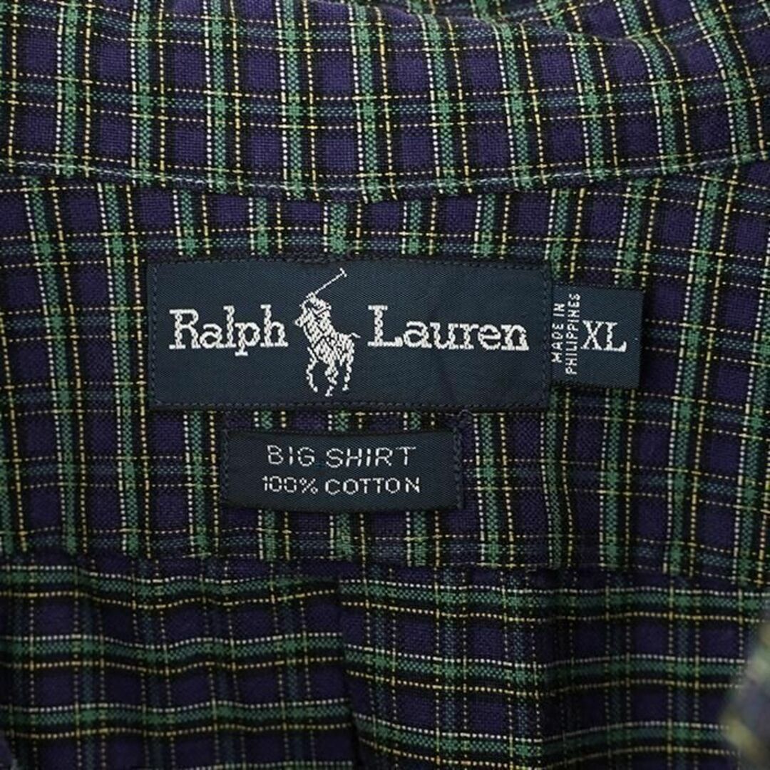 Ralph Lauren(ラルフローレン)のラルフローレン チェックシャツ XL ポケット パープル 紫 緑 刺繍 ポニー メンズのトップス(シャツ)の商品写真