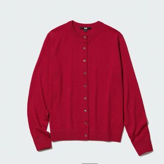 ユニクロ(UNIQLO)のユニクロ/エクストラファイン メリノ クルーネックカーディガン/赤/レッド/長袖(カーディガン)