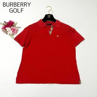 BURBERRY GOLF ポロシャツ ノバチェック ホース刺繍 レッド L