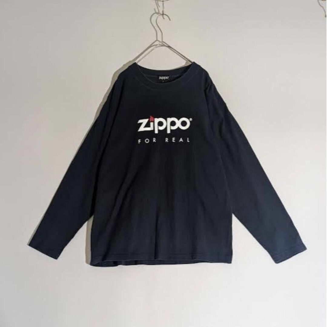 ZIPPO(ジッポー)の古着 ロンT ジッポー プリント 企業 ビンテージ Zippo 黒 メンズのトップス(Tシャツ/カットソー(七分/長袖))の商品写真