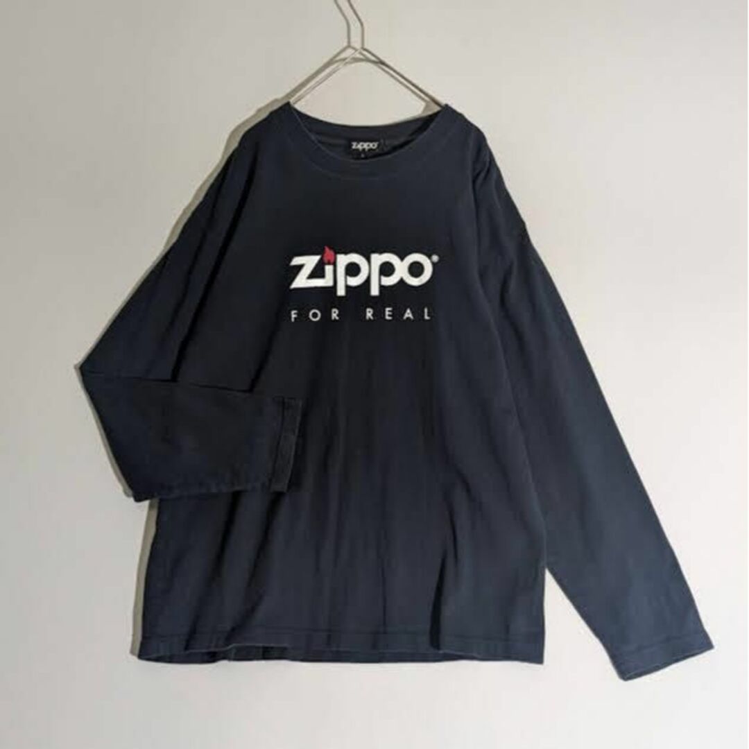 ZIPPO(ジッポー)の古着 ロンT ジッポー プリント 企業 ビンテージ Zippo 黒 メンズのトップス(Tシャツ/カットソー(七分/長袖))の商品写真